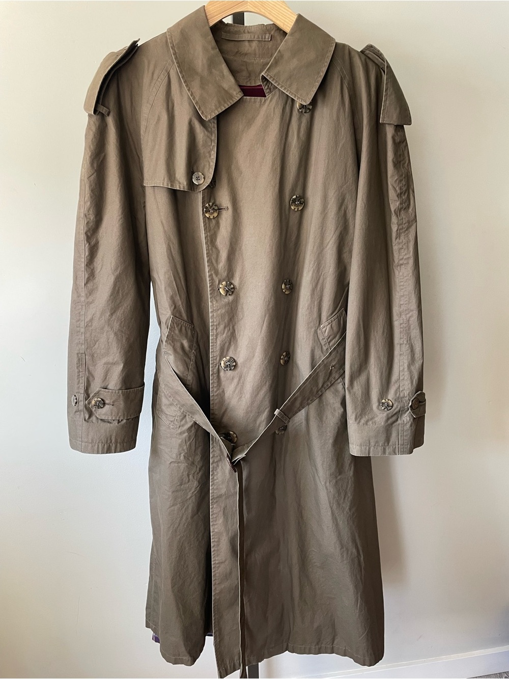 80s 90s Vintage Newport Harbor Double Breasted Trench Coat Wool Lined Olive